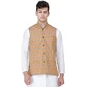 Exotic India Nehru Jacket with Double Check Pattern and Front Pockets