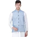 Exotic India Nehru Jacket with Double Check Pattern and Front Pockets