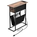 EXOTICA Small Narrow End Table with Charging Station and USB Ports Slim Sofa Side Table with Fabric Drawer Record Stand Vinyl Regal Storage for Small Space in Living Room Bedroom Rustic Brown
