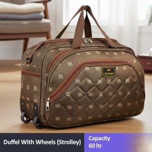jholawala expandable 60 l strolley duffel bag - brown - regular capacity duffel with wheels strolley