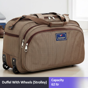 jholawala expandable 62 l strolley duffel bag - travel luggage duffel bag -brown- large capacity duffel with wheels strolley