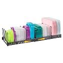 Expandable Food Container Lid Organizer,Large Capacity Adjustable 8 Dividers Detachable Lid Organizer Rack for Cabinets, Cupboards, Pantry Shelves, Drawers Keep Kitchen Tidy,Black 10.2”wide,3.6 Pound.