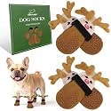 EXPAWLORER Christmas Anti Slip Dog Socks to Prevent Licking Paws, Boots &amp; Paw Protectors with Grippers,Doggie Booties for Hardwood Floors for Small Medium Large Senior Dogs Lifelike Costume Reindeer M