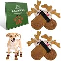 EXPAWLORER Christmas Anti Slip Dog Socks to Prevent Licking Paws, Boots &amp; Paw Protectors with Grippers,Doggie Booties for Hardwood Floors for Small Medium Large Senior Dogs Lifelike Costume Reindeer S