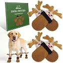 EXPAWLORER Christmas Anti Slip Dog Socks to Prevent Licking Paws, Boots &amp; Paw Protectors with Grippers,Doggie Booties for Hardwood Floors for Small Medium Large Senior Dogs Lifelike Costume Reindeer L
