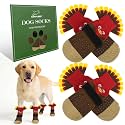 EXPAWLORER Thanksgiving Anti Slip Dog Socks to Prevent Licking Paws,Boots &amp; Paw Protectors with Grippers,Doggie Booties for Hardwood Floors for Small Medium Large Senior Dogs Lifelike Costume Turkey L