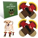 EXPAWLORER Thanksgiving Anti Slip Dog Socks to Prevent Licking Paws,Boots &amp; Paw Protectors with Grippers,Doggie Booties for Hardwood Floors for Small Medium Large Senior Dogs Lifelike Costume Turkey S