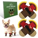 EXPAWLORER Thanksgiving Anti Slip Dog Socks to Prevent Licking Paws,Boots &amp; Paw Protectors with Grippers,Doggie Booties for Hardwood Floors for Small Medium Large Senior Dogs Lifelike Costume Turkey M