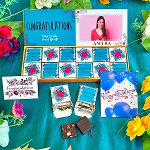 expelite personalised congratulations gift 12 pieces chocolate box with congratulations greeting card dry fruits almond cranberry paan butterscotch flavour chocolate gift pack 280 gram