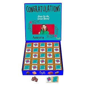 expelite personalised congratulations gift 25 pieces chocolate box with congratulations greeting card dry fruits almond butterscotch flavour chocolate gift pack 300 gram