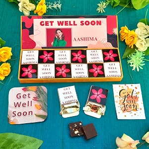 expelite personalised get well soon gifts 12 pieces chocolates with get well soon card dry fruits almond butterscotch flavour chocolate gift pack 300 gram