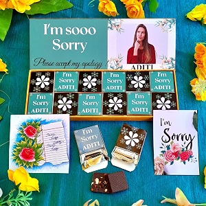 expelite personalised i am sorry gift 12 pieces chocolate with apology greetinng card dry fruits almond cranberry paan butterscotch flavour chocolate gift pack 300 gram