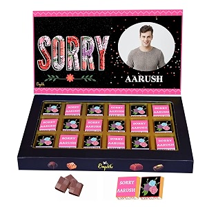 expelite personalised sorry chocolate gift box 18 piece apology gifts with sorry greeting card dry fruits almond cranberry paan butter scotch flavour chocolates 300 gram