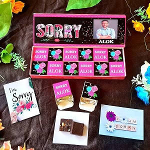 expelite personalised sorry gift 12 pieces chocolate with apology greetinng card dry fruits almond cranberry paan butterscotch flavour chocolate gift pack 280 gram
