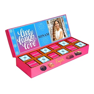 expelite personalized live laugh love chocolates and flower gift for herwomen -12 pc