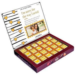 expelite personalized sorry my love chocolates and heart gift box - 24 pc sorry for the way i reacted gift box