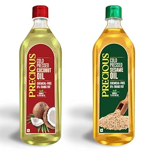 experience the goodness of precious cold pressed coconut oil and pure and wholesome precious cold pressed sesame oil - chemical-free  0 transfat  fitness enthusiasts and health-conscious individuals  1l each