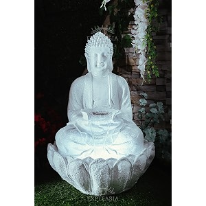 expleasia lotus buddha 3ft water fountain  indoor home office garden vastu decor  big size waterfall  65x65x90 cms pure white
