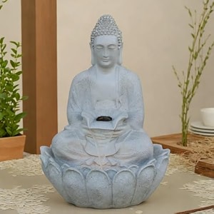 expleasia lotus buddha 3ft water fountain  indoor home office garden vastu decor  big size waterfall  65x65x90 cms stone grey