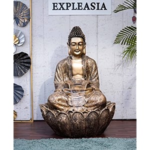 expleasia lotus buddha 3ft water fountain  indoor home office garden vastu decor  big size waterfall  65x65x90 cms
