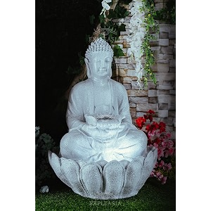expleasia lotus buddha 3ft water fountain  indoor home office garden vastu decor  big size waterfall  65x65x90 cms grey