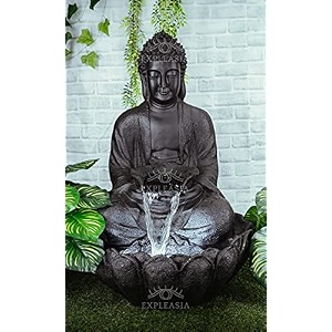 expleasia lotus buddha 3ft water fountain  indoor home office garden vastu decor  big size waterfall  65x65x90 cms matte black