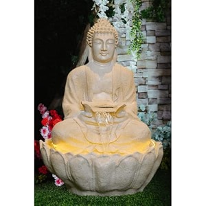 expleasia lotus buddha 3ft water fountain  indoor home office garden vastu decor  big size waterfall  65x65x90 cms off white