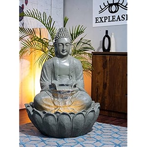 expleasia lotus buddha 3ft water fountain  indoor home office garden vastu decor  big size waterfall  65x65x90 cms resada green