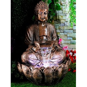 expleasia lotus buddha 3ft water fountain  indoor home office garden vastu decor  big size waterfall  65x65x90 cms copper