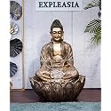 EXPLEASIA Lotus Buddha 3ft Water Fountain | Indoor Home Office Garden Vastu Decor | Big Size Waterfall | 65x65x90 cms