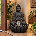 EXPLEASIA Lotus Buddha 3ft Water Fountain | Indoor Home Office Garden Vastu Decor | Big Size Waterfall | 65x65x90 cms |Matte Black