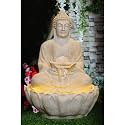 EXPLEASIA Lotus Buddha 3ft Water Fountain | Indoor Home Office Garden Vastu Decor | Big Size Waterfall | 65x65x90 cms |Off White