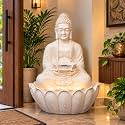 EXPLEASIA Lotus Buddha 3ft Water Fountain | Indoor Home Office Garden Vastu Decor | Big Size Waterfall | 65x65x90 cms|Peach