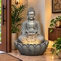 EXPLEASIA Lotus Buddha 3ft Water Fountain | Indoor Home Office Garden Vastu Decor | Big Size Waterfall | 65x65x90 cms |Resada Green