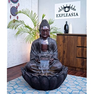 expleasia lotus buddha 3ft water fountain  indoor home office garden vastu decor  big size waterfall  65x65x90 cms brown