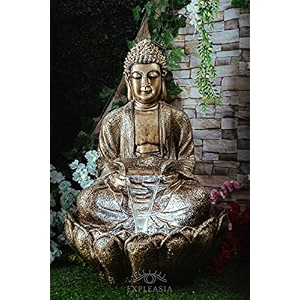 expleasia lotus buddha 3ft water fountain  indoor home office garden vastu decor  big size waterfall  65x65x90 cms golden