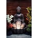 EXPLEASIA Lotus Buddha 3ft Water Fountain | Indoor Home Office Garden Vastu Decor | Big Size Waterfall |Brown| 65x65x90 cms