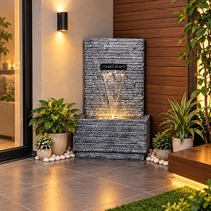 expleasia slate water fall water fountain for home garden vastu living room terrace balcony office 1025x62x34 cm dark grey