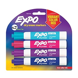 expo 1927523 low-odor dry erase markers chisel tip vibrant colors 4-count