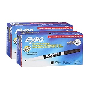 expo 86001 low odor fine tip black dry erase marker 2 packs of 12