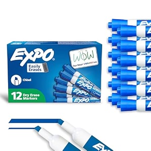 expo low odor chisel tip dry erase markers 12 blue markers 80003