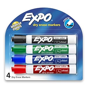 expo low odor chisel tip dry erase markers 4 colored markers80174