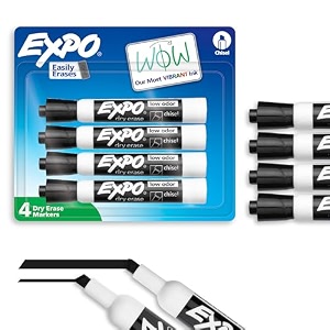 expo low odor chisel tip dry erase markers 4 black markers 80661