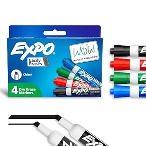 expo low odor chisel tip dry erase markers 4 colored markers 80074