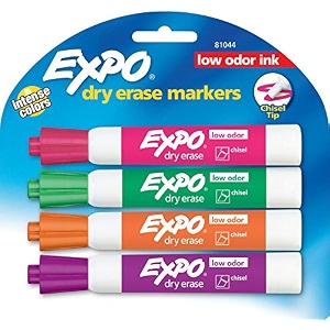 expo low odor chisel tip dry erase markers assorted 4card san81044