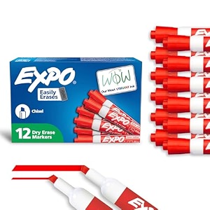 expo low odor chisel tip dry erase markers 12 red markers 80002