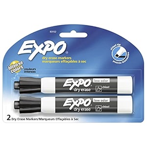 expo low odor chisel tip dry erase markers black pack of 2 1752376