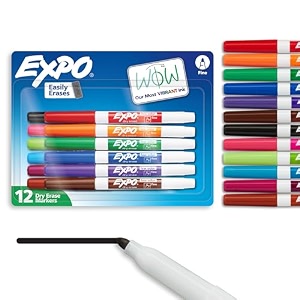expo low odor dry erase pen style markers 12 colored markers 86603