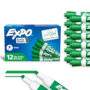 expo for use in low odor dry erase marker chisel tip green 12-count 80004