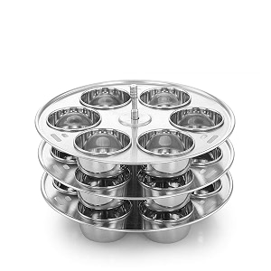 expresso multipurpose stainless steel baking moulds  moulds for baking muffins cupcakes making idly  stainless steel baking stand compatible with 10-12 liter outer lid pressure cooker